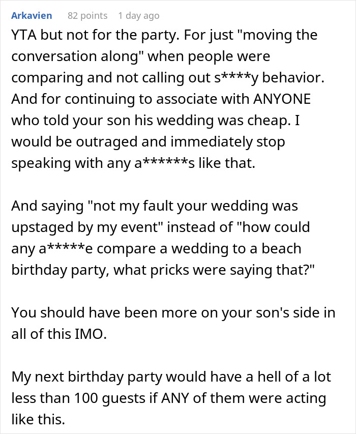 Mom Warns Son Her Birthday Party Is Going To Upstage His Wedding But He Doesn't Care, Regrets It
