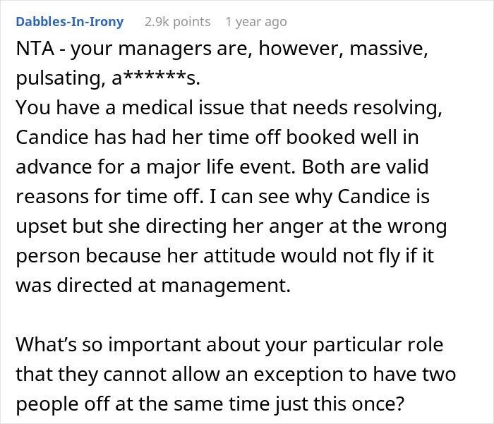 Bride Furious After Her Time Off Was Canceled Due To Coworker’s Surgery - 27