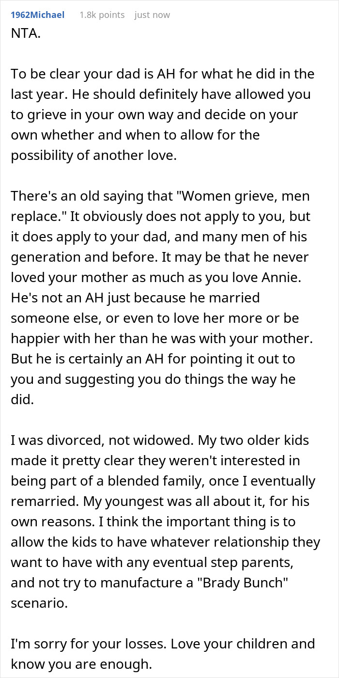 Dad Gets Upset With Son Who Lost His Wife For Judging His Decisions When He Himself Was Widowed  - 18