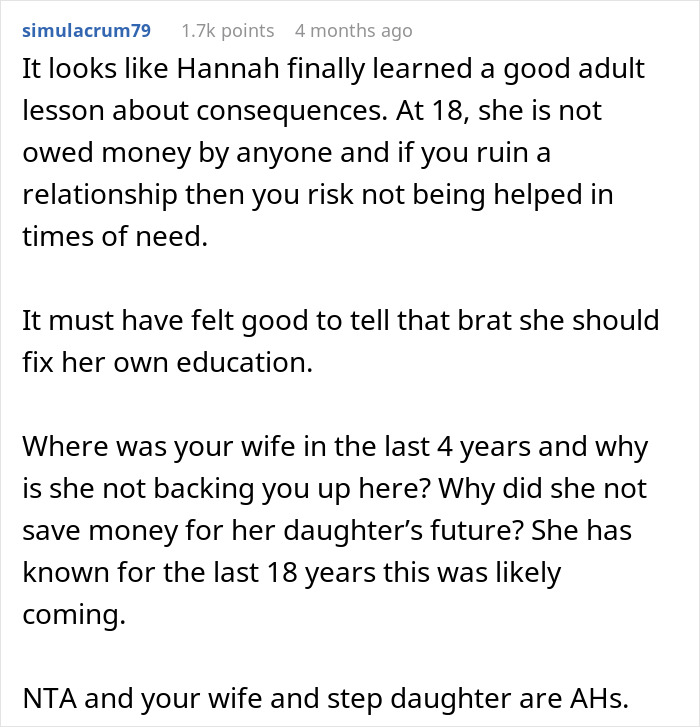Man Is Tired Of Stepdaughter Making Fun Of Him, Refuses To Fund Her College Tuition In Return - 15