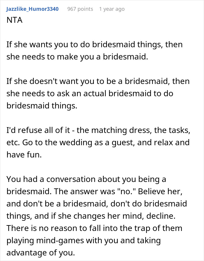 Woman Upset She Can’t Be A Bridesmaid Because Of Bride’s OCD, Splits The Internet - 31