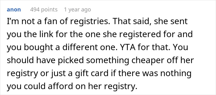Person Gets A Different Gift For A Pregnant Friend Than On Registry, Ends Up Having To Cancel It - 9