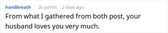 Comment on social media saying husband loves his wife very much in an online argument post about being right.