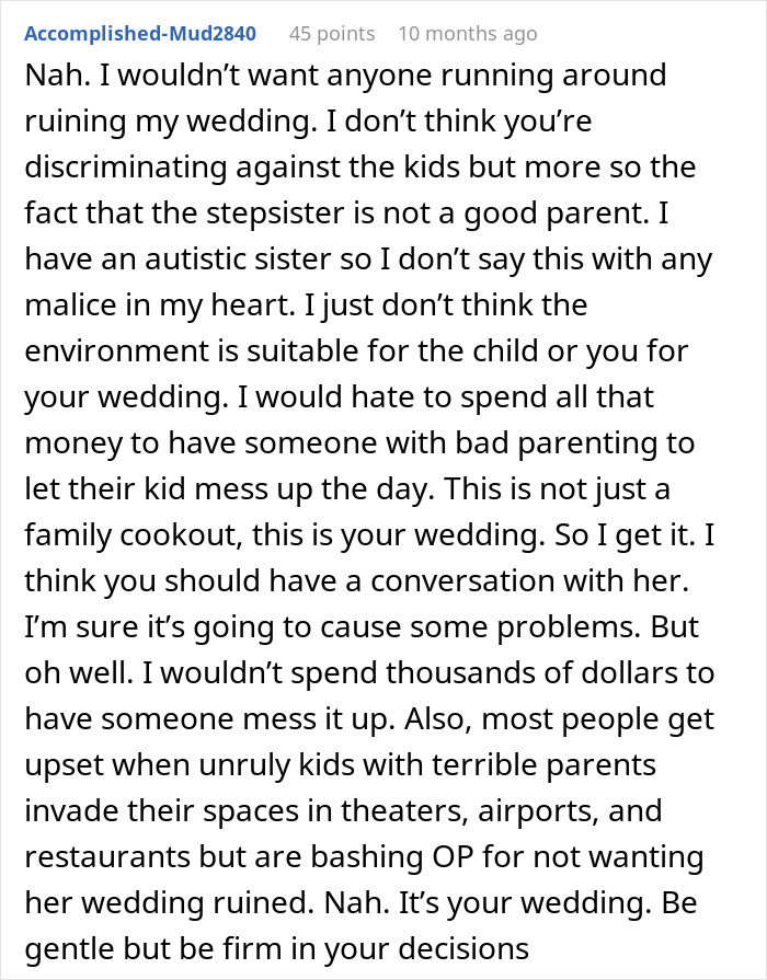 Bride Wants To Ban SIL’s Kids From Wedding But Not Other Kids, Asks If That’s Wrong - 27