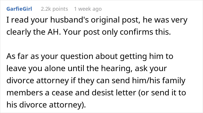 Text conversation discussing divorce attorney advice on handling husband and family issues during divorce proceedings.