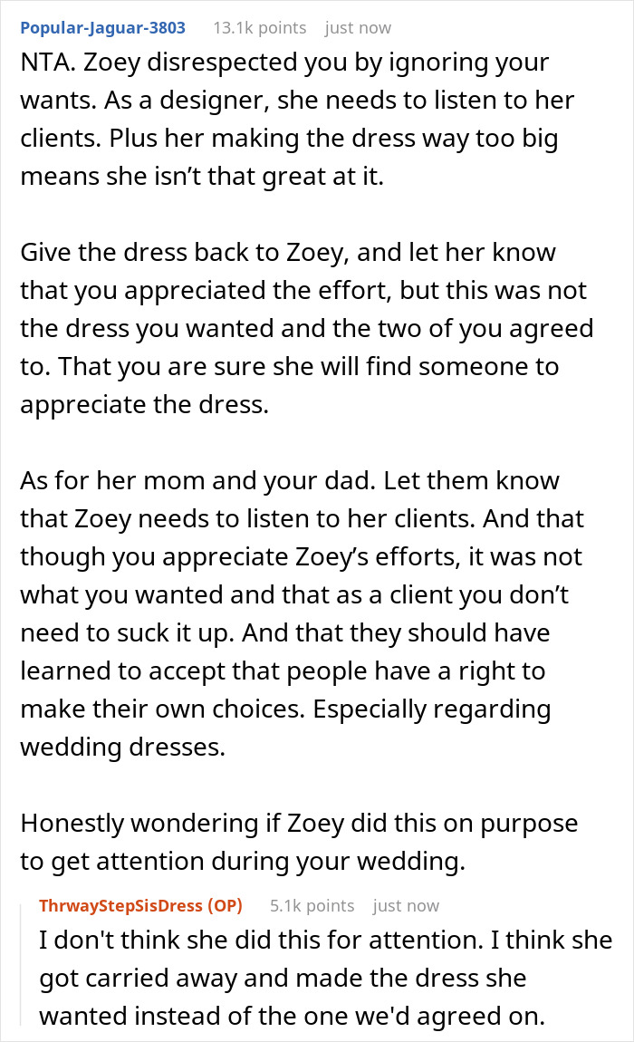 &ldquo;[Am I The Jerk] For Not Wearing The Wedding Dress My Stepsister Handmade For Me?&rdquo;
