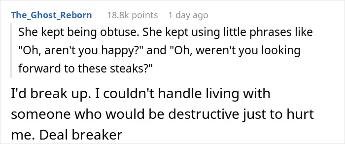 "I've Never Been So Disgusted With Her": GF Cooks Guy Steaks, Pretends She's An Idiot