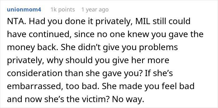 "AITA For Returning The Money To My MIL In Front Of Everyone, Embarrassing Her?" "AITA For Returning The Money To My MIL In Front Of Everyone, Embarrassing Her?"