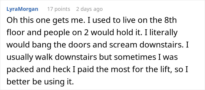Person Forced To Take The Stairs As Neighbors Hold Up Lift, Makes Sure They Regret It