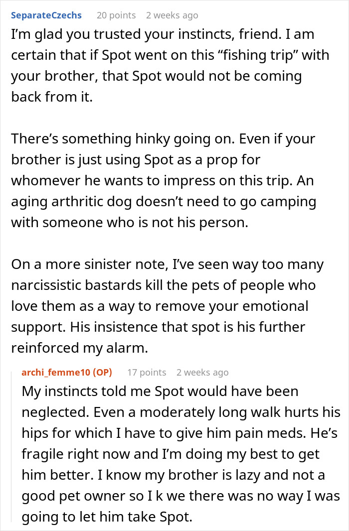 Woman Is Horrified Brother Wants To Take Dog On His Fishing Trip, Runs Away To Fiancé With It Woman Is Horrified Brother Wants To Take Dog On His Fishing Trip, Runs Away To Fiancé With It