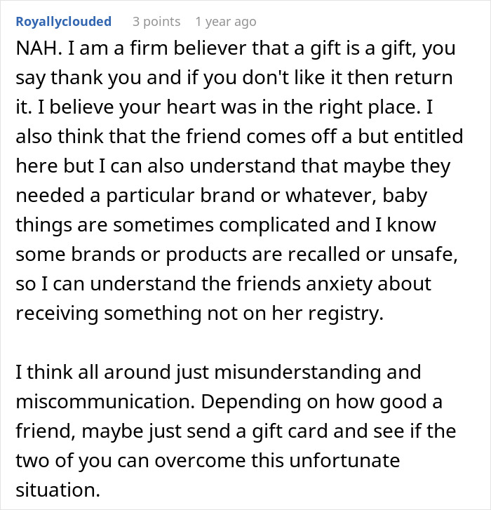 Person Gets A Different Gift For A Pregnant Friend Than On Registry, Ends Up Having To Cancel It - 22