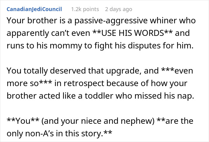 Sis Got A Free Upgrade To First Class On Long Flight, Family Is Furious She Didn’t Give It To Bro Sis Got A Free Upgrade To First Class On Long Flight, Family Is Furious She Didn’t Give It To Bro