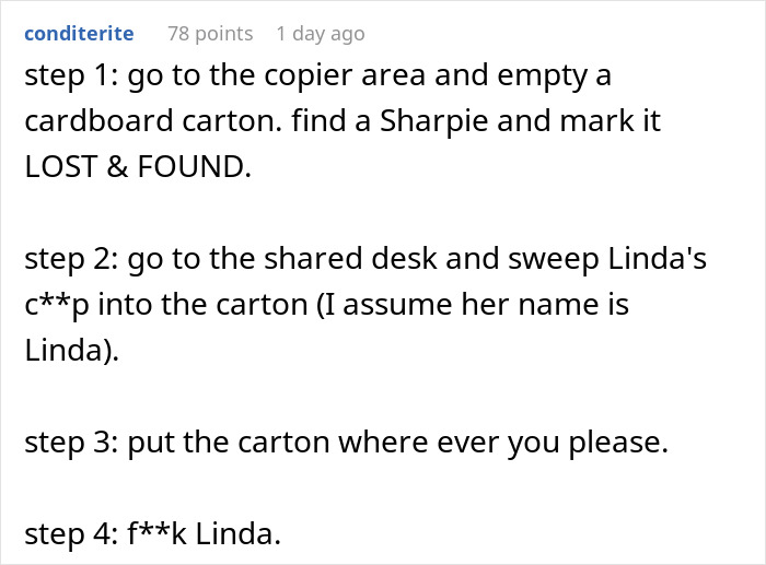 Person Gets Revenge On Office 'Karen' Who Complained People Were Using 'Her' Shared Desk