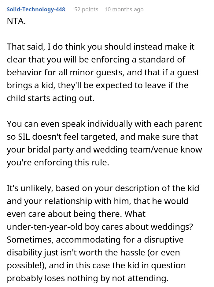 Bride Wants To Ban SIL’s Kids From Wedding But Not Other Kids, Asks If That’s Wrong - 26