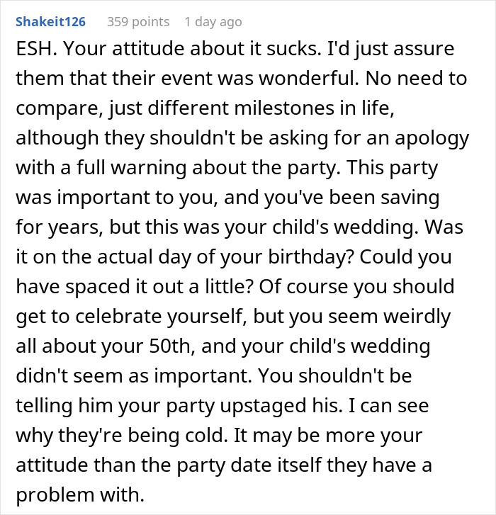 Mom Warns Son Her Birthday Party Is Going To Upstage His Wedding But He Doesn't Care, Regrets It