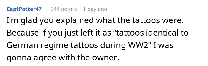 Reddit comment discussing tattoos related to historical numbers mistaken as German regime tattoos. - 18