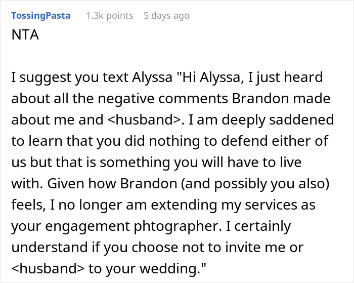 Photographer Wants To Cancel SIL's Engagement Shoot After Learning The Couple Hates Her