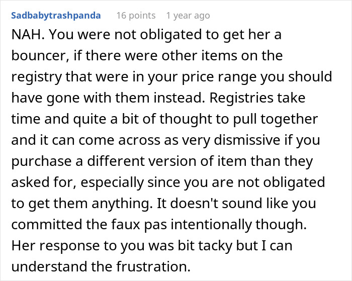 Person Gets A Different Gift For A Pregnant Friend Than On Registry, Ends Up Having To Cancel It - 21