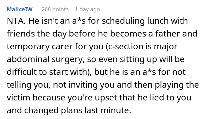 Man Upsets Wife The Day Before Her C-Section By Making Plans With Friends Without Her