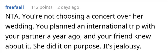 "AITA For Choosing A Concert Over My Best Friend's Wedding?"