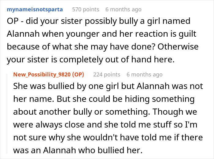 "AITA For Telling My Sister Her Reaction To My Daughter's Name Was Way Over The Top And Rude?" "AITA For Telling My Sister Her Reaction To My Daughter's Name Was Way Over The Top And Rude?"