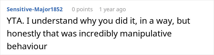 Commenter expressing that a teen&rsquo;s behavior was manipulative after becoming an exemplary son post-punishment by mom.