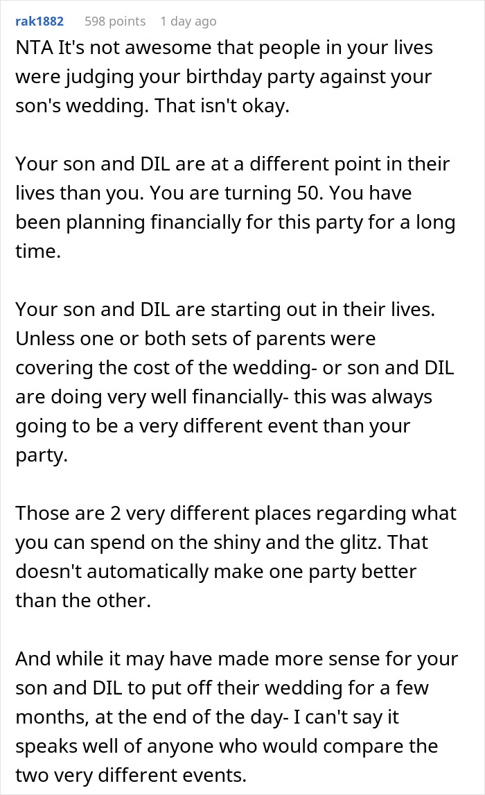 Mom Warns Son Her Birthday Party Is Going To Upstage His Wedding But He Doesn't Care, Regrets It