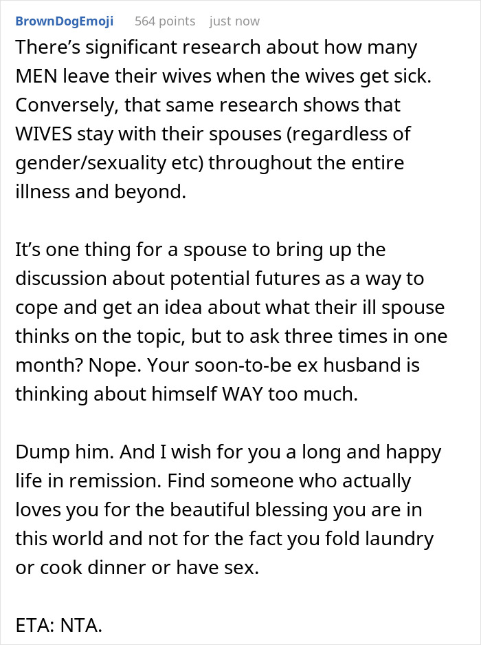 Man Keeps Asking If He Can Date Others After Wife Dies, She Gives Him Permission By Divorcing Him