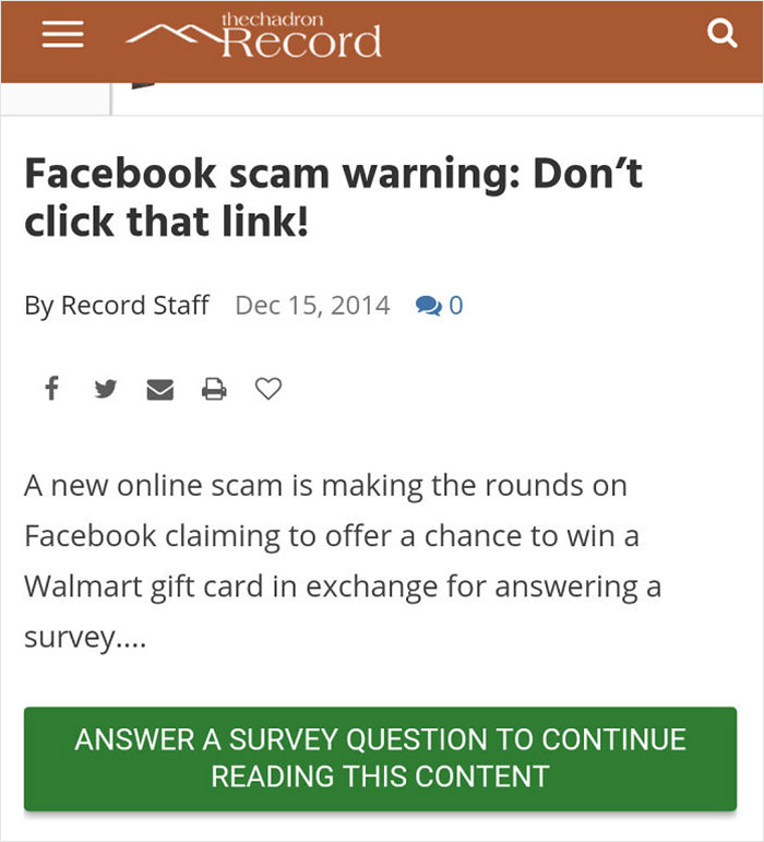 Article About Survey Scam Requires Survey To Read