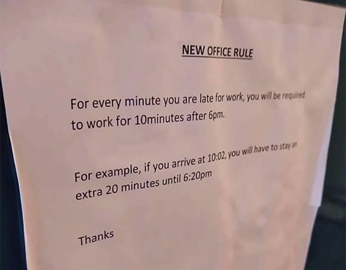 “Malicious Compliance”: Boss Clearly Didn’t Think Through Late-For-Work Policy (Updated) “Malicious Compliance”: Boss Clearly Didn’t Think Through Late-For-Work Policy (Updated)