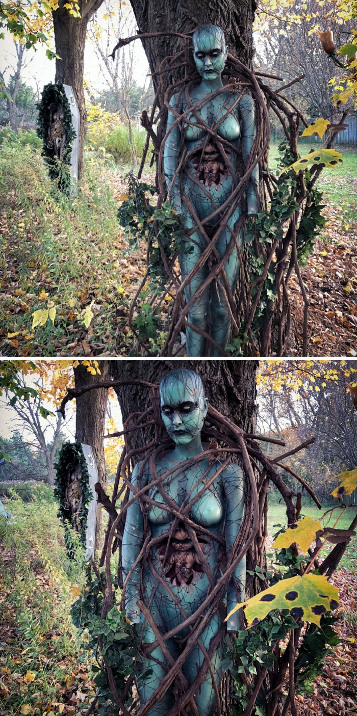 My Creation Resides In The Garden Many Years Later. Hanging Out And Blending In. Another Older Assemblage Is Chilling In The Coffin In The Background