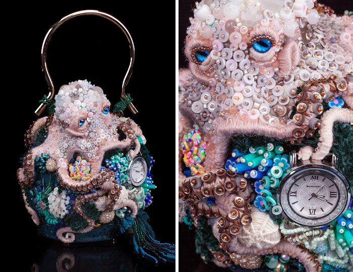 Hand-Embroidered Octopus Bag Made By Me. Completely Handmade, Including Sewing The Bag