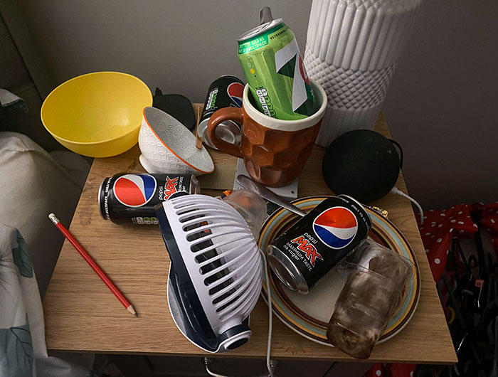 Husband's Bedside Table That I Am Making A Point Of Not Doing For Him. It's Already Been 2 Weeks