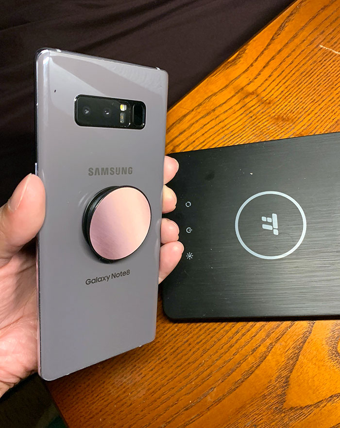 I Recently Got My Girlfriend A Lamp With A Built-In Wireless Charger, Because She Always Misplaces Her Charging Cable Before Bed. Soon After She Got A Pop Socket