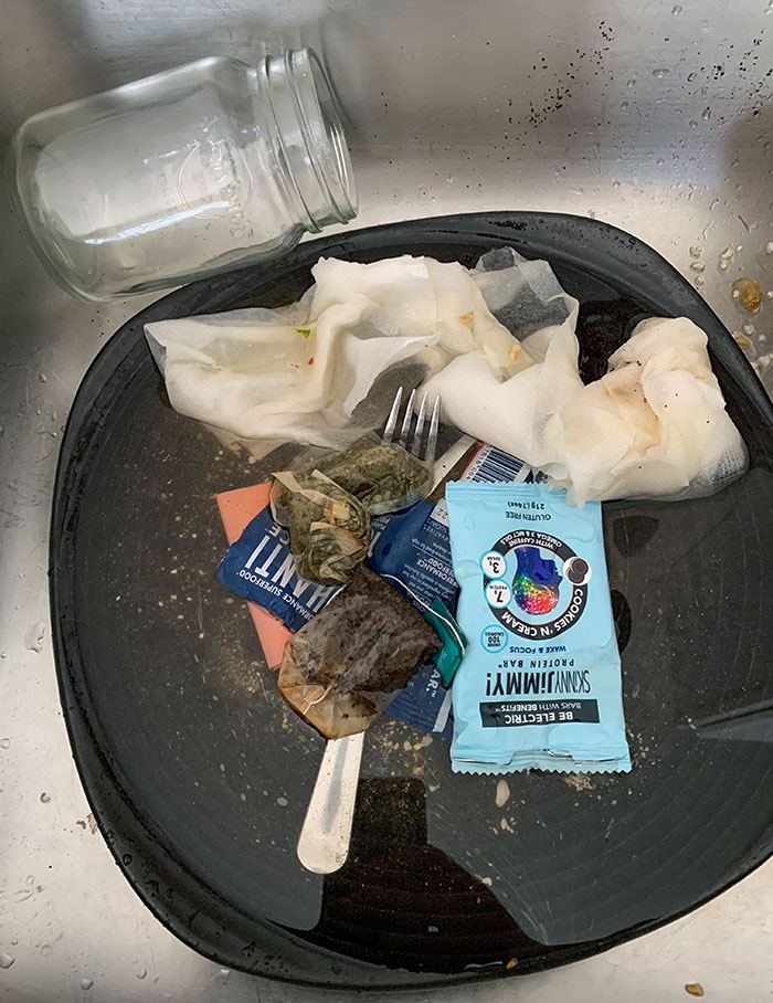 My Wife Doesn't Throw Her Trash Away Before Putting Her Dish In The Sink, So I Often End Up With This