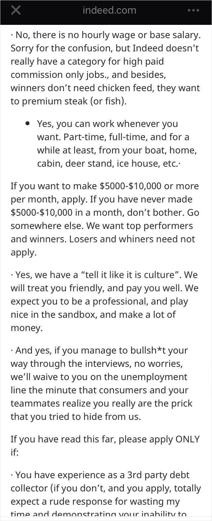 This Is An Actual Job Posting (Debt Collecting Agency)