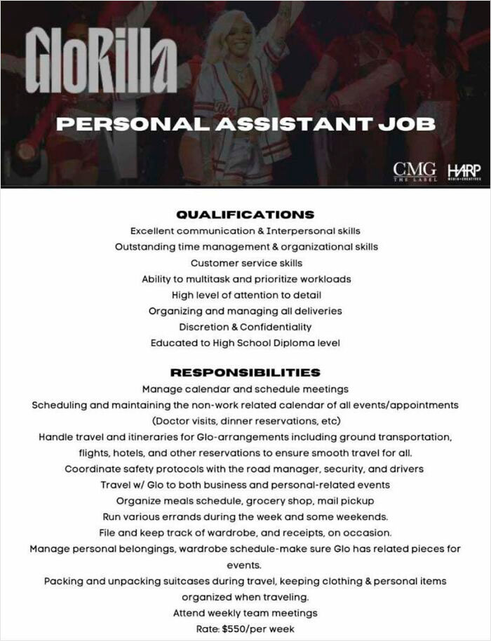 Job Posting For A Personal Assistant To A Musician 😂 People In Comments Are Not Having It!