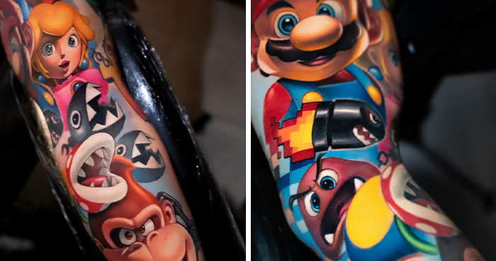 “Practice How To Live With One Arm,” Fans Tell Customer After His Mario Tattoo Goes Viral