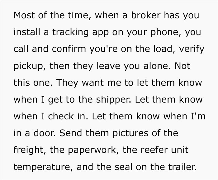 &ldquo;Half Past Stupid O&rsquo;Clock&rdquo;: Micromanaging Broker Tracks Trucker&rsquo;s Every Move, She Has Enough