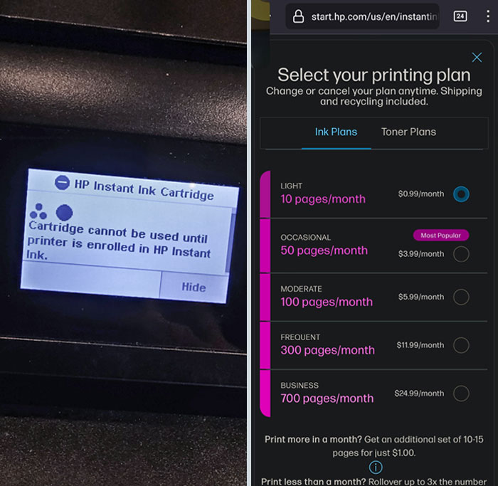 I Got A Free Printer From Somebody Moving, Turns Out The Ink In It Can't Be Used Without A Subscription