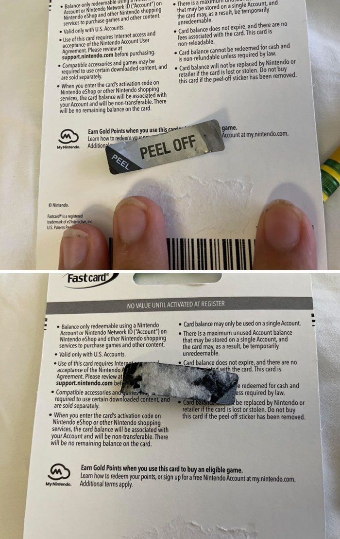 Wanted To Use My Nintendo eShop Card, But Peeled Off The Code With The Sticker
