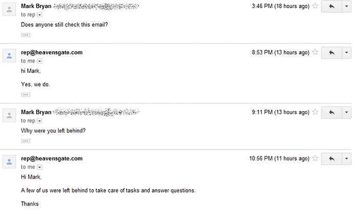 Heaven's Gate Still Answers Emails, 18 Years After An Incident