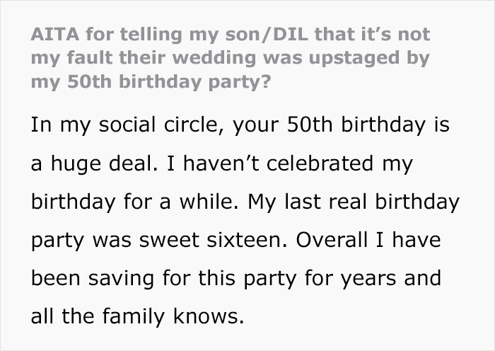 Mom Warns Son Her Birthday Party Is Going To Upstage His Wedding But He Doesn't Care, Regrets It
