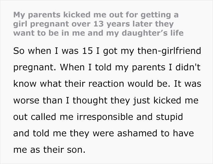 Teen Is Kicked Out For Getting Girl Pregnant, 13 Years Later Parents Want To Meet Their Grandkid Teen Is Kicked Out For Getting Girl Pregnant, 13 Years Later Parents Want To Meet Their Grandkid