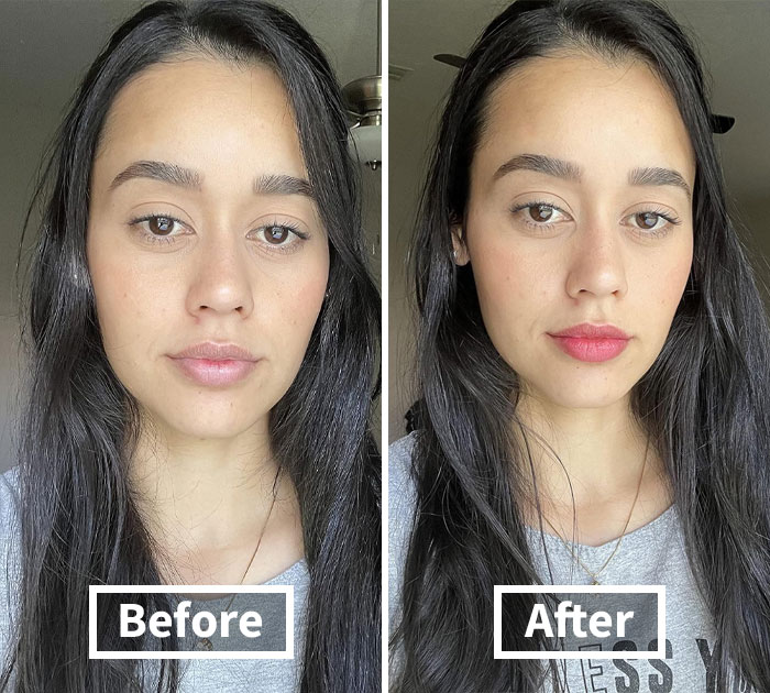 Young woman showing before and after makeup look demonstrating adulting for beginners tricks to boost confidence and appearance