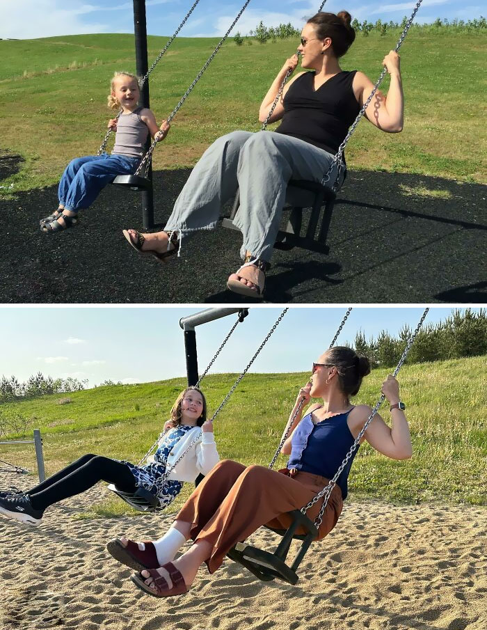 My Daughter And I Swinging Through Time. 2015 vs. 2023