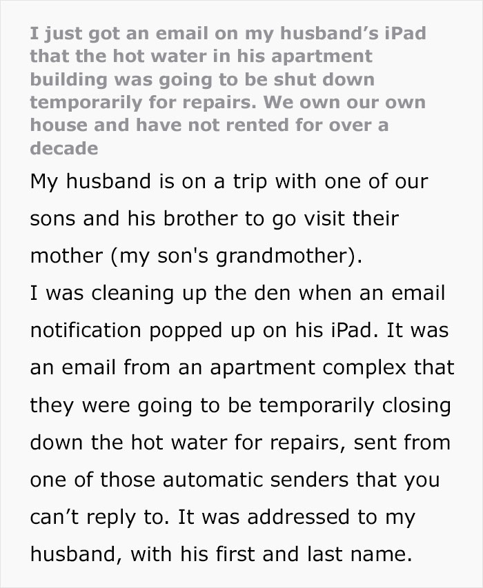 Woman Sees An Email On Her Husband’s iPad About An Apartment They Don’t Have, Drama Ensues - 2