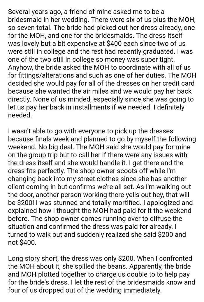 Bride And Maid Of Honor Tried Ripping Off Bridesmaids