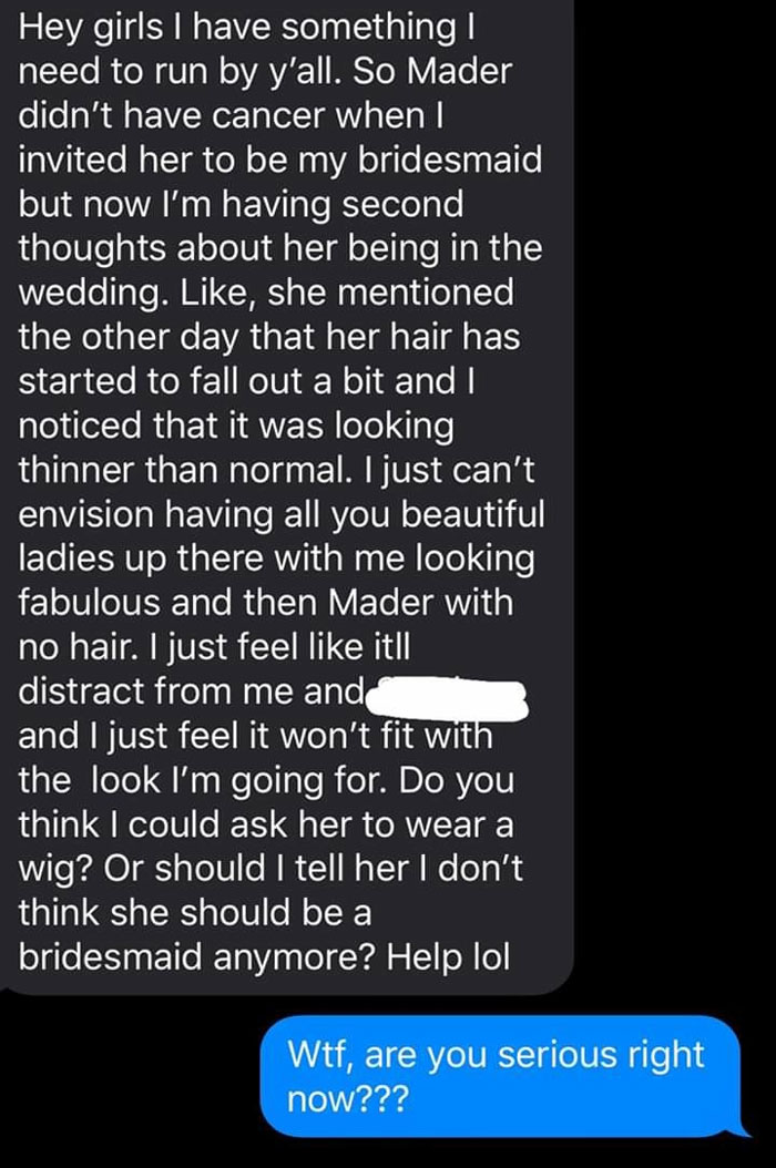 Bridezilla's Close Friend Having Cancer Doesn't Fit Her Wedding "Aesthetic"