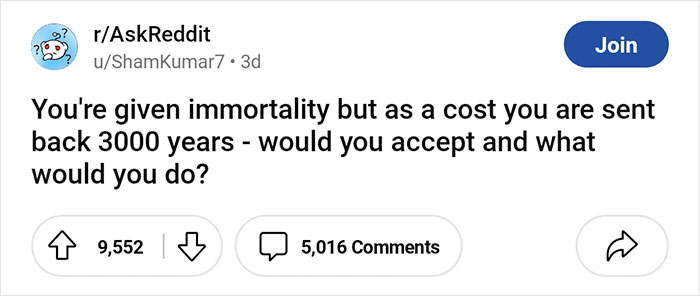 30 Folks Speculate What They’d Do If Given Immortality, But Also Sent Back 3,000 Years Back - 1
